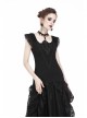 One-Word Shoulder Lace Cuff Front Chest Embroidery Decals Black Gothic Knit T-Shirt