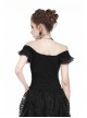 One-Word Shoulder Lace Cuff Front Chest Embroidery Decals Black Gothic Knit T-Shirt