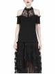 Lace High Collar Off-Shoulder Short Sleeve Black Gothic T-Shirt