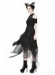 Lace High Collar Off-Shoulder Short Sleeve Black Gothic T-Shirt