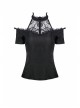 Lace High Collar Off-Shoulder Short Sleeve Black Gothic T-Shirt