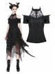 Lace High Collar Off-Shoulder Short Sleeve Black Gothic T-Shirt