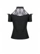 Lace High Collar Off-Shoulder Short Sleeve Black Gothic T-Shirt