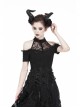 Lace High Collar Off-Shoulder Short Sleeve Black Gothic T-Shirt