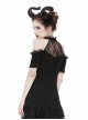 Lace High Collar Off-Shoulder Short Sleeve Black Gothic T-Shirt