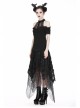 Lace High Collar Off-Shoulder Short Sleeve Black Gothic T-Shirt