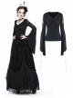 V-Neck Splice Lace Embroidery Flare Sleeve Lace-Up Cuff Black Gothic Knit T-Shirt