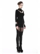 High Collar Front Chest Hollow-Out Metal Eyelets Strap Long Sleeve Black Punk T-Shirt