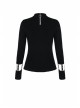 High Collar Front Chest Hollow-Out Metal Eyelets Strap Long Sleeve Black Punk T-Shirt