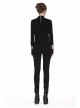 High Collar Front Chest Hollow-Out Metal Eyelets Strap Long Sleeve Black Punk T-Shirt