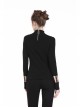 High Collar Front Chest Hollow-Out Metal Eyelets Strap Long Sleeve Black Punk T-Shirt