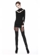 High Collar Front Chest Hollow-Out Metal Eyelets Strap Long Sleeve Black Punk T-Shirt