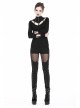High Collar Front Chest Hollow-Out Metal Eyelets Strap Long Sleeve Black Punk T-Shirt