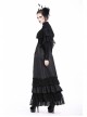 High Collar Front Chest Lace Flounce Long Sleeve Black Gothic Knit T-Shirt