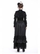 High Collar Front Chest Lace Flounce Long Sleeve Black Gothic Knit T-Shirt