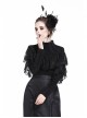 High Collar Front Chest Lace Flounce Long Sleeve Black Gothic Knit T-Shirt