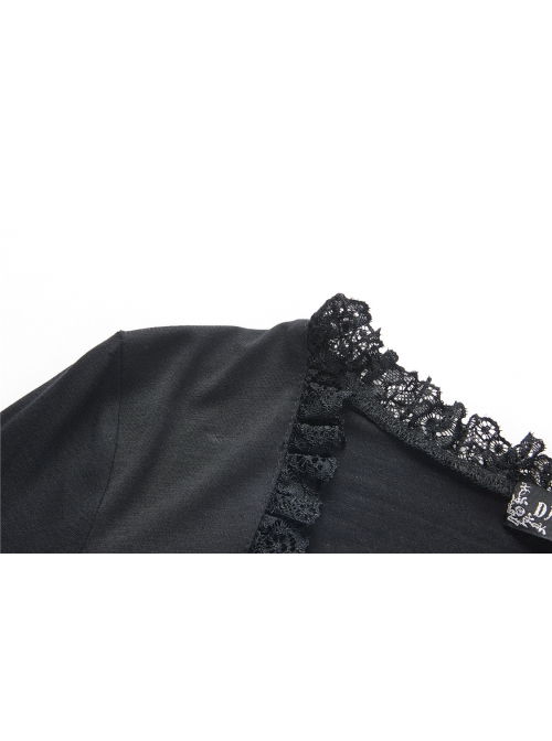 Black Gothic Lace Tassel Sleeves Knit T-Shirt