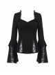 Black Gothic Lace Tassel Sleeves Knit T-Shirt
