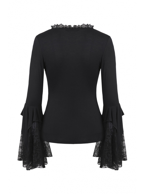 Black Gothic Lace Tassel Sleeves Knit T-Shirt