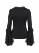 Black Gothic Lace Tassel Sleeves Knit T-Shirt