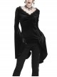 V-Neck Shoulder Floral Decals Flare Sleeve Black Gothic Velvet T-Shirt