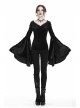 V-Neck Shoulder Floral Decals Flare Sleeve Black Gothic Velvet T-Shirt