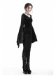 V-Neck Shoulder Floral Decals Flare Sleeve Black Gothic Velvet T-Shirt