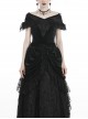 Off-Shoulder Front Chest Decals Lace Lace-Up Cuff Black Gothic Velvet T-Shirt
