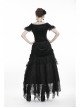 Off-Shoulder Front Chest Decals Lace Lace-Up Cuff Black Gothic Velvet T-Shirt
