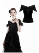Off-Shoulder Front Chest Decals Lace Lace-Up Cuff Black Gothic Velvet T-Shirt