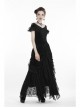Off-Shoulder Front Chest Decals Lace Lace-Up Cuff Black Gothic Velvet T-Shirt