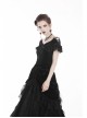 Off-Shoulder Front Chest Decals Lace Lace-Up Cuff Black Gothic Velvet T-Shirt