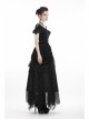 Off-Shoulder Front Chest Decals Lace Lace-Up Cuff Black Gothic Velvet T-Shirt
