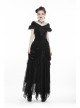 Off-Shoulder Front Chest Decals Lace Lace-Up Cuff Black Gothic Velvet T-Shirt