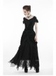 Off-Shoulder Front Chest Decals Lace Lace-Up Cuff Black Gothic Velvet T-Shirt