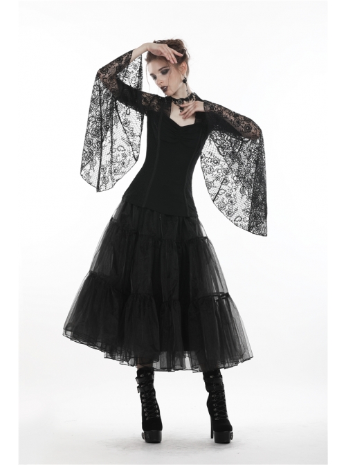 Black Gothic Gorgeous Lace Horn Sleeves Front Decals T-Shirt