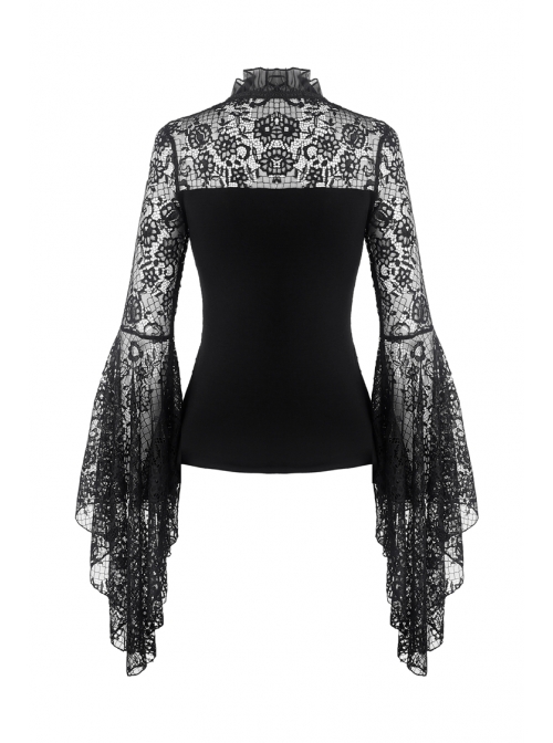 Black Gothic Gorgeous Lace Horn Sleeves Front Decals T-Shirt
