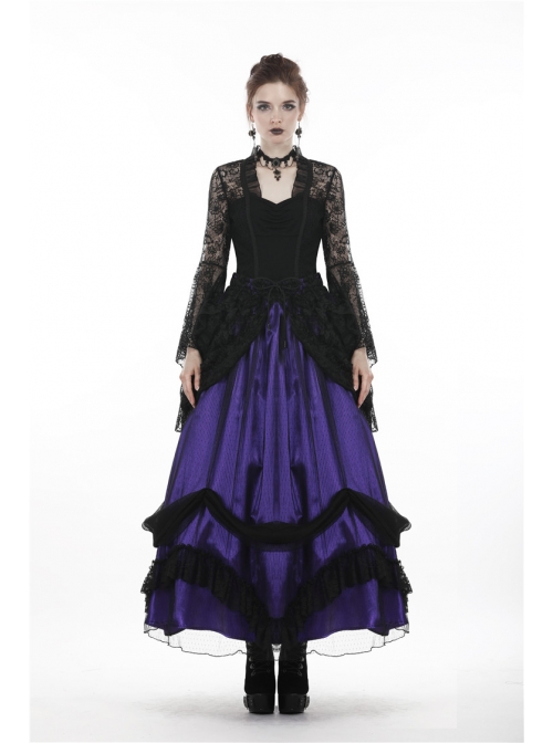 Black Gothic Gorgeous Lace Horn Sleeves Front Decals T-Shirt