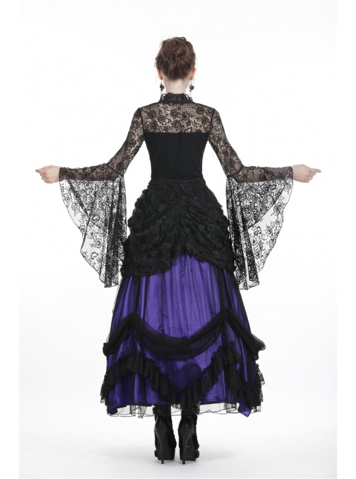 Black Gothic Gorgeous Lace Horn Sleeves Front Decals T-Shirt