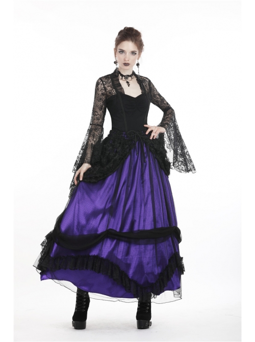 Black Gothic Gorgeous Lace Horn Sleeves Front Decals T-Shirt