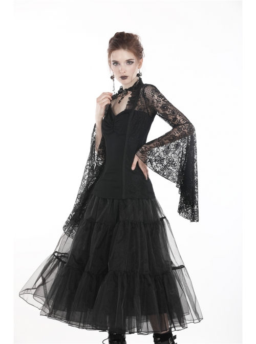 Black Gothic Gorgeous Lace Horn Sleeves Front Decals T-Shirt