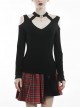 Off-Shoulder Metal Pendant Long Sleeve Black Punk Knit Halter T-Shirt