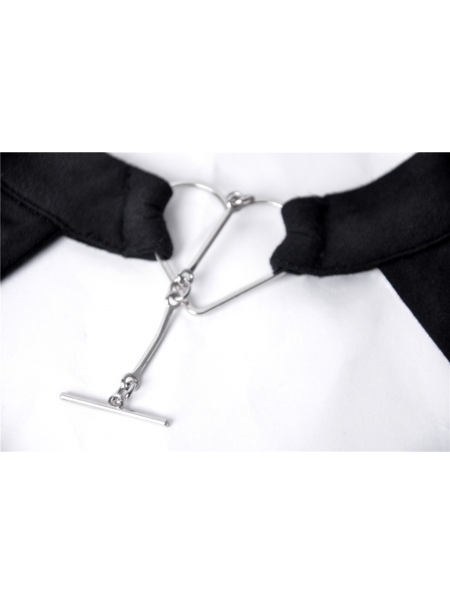 Off-Shoulder Metal Pendant Long Sleeve Black Punk Knit Halter T-Shirt