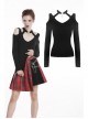 Off-Shoulder Metal Pendant Long Sleeve Black Punk Knit Halter T-Shirt