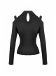 Off-Shoulder Metal Pendant Long Sleeve Black Punk Knit Halter T-Shirt