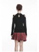 Off-Shoulder Metal Pendant Long Sleeve Black Punk Knit Halter T-Shirt