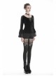V-Neck Front Chest Lace Decals Flare Sleeve Black Gothic Velvet T-Shirt