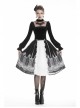 High Collar Front Chest Splice Embroidery Mesh Frill Cuff Black Gothic Velvet T-Shirt