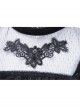 High Collar Front Chest Splice Embroidery Mesh Frill Cuff Black Gothic Velvet T-Shirt