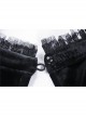 High Collar Front Chest Splice Embroidery Mesh Frill Cuff Black Gothic Velvet T-Shirt